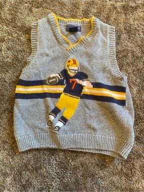 Kitestrings Vintage Children's Grey Football Knit Vest with Yellow Accents